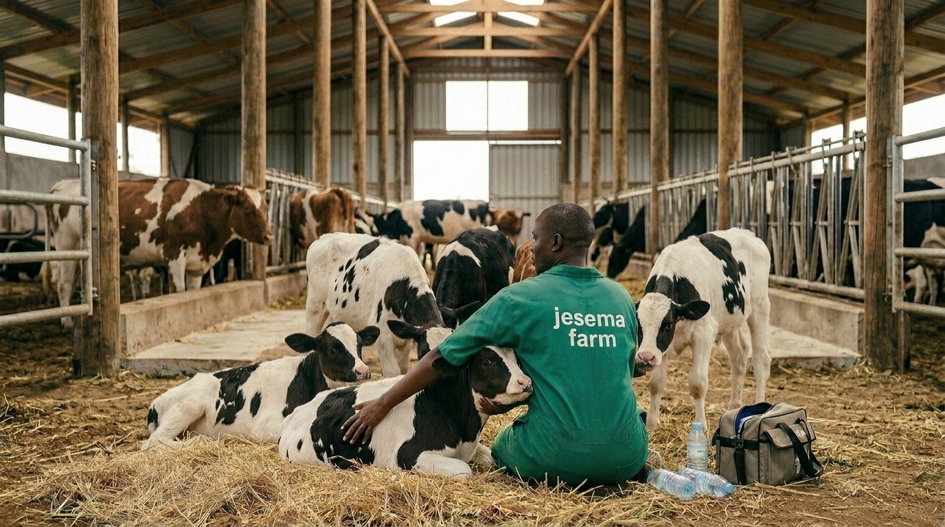 Farm workers milking
